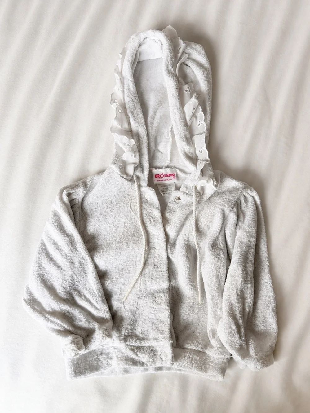 Vintage Carter’s Baby White Lace Hooded Jacket – Size 12M